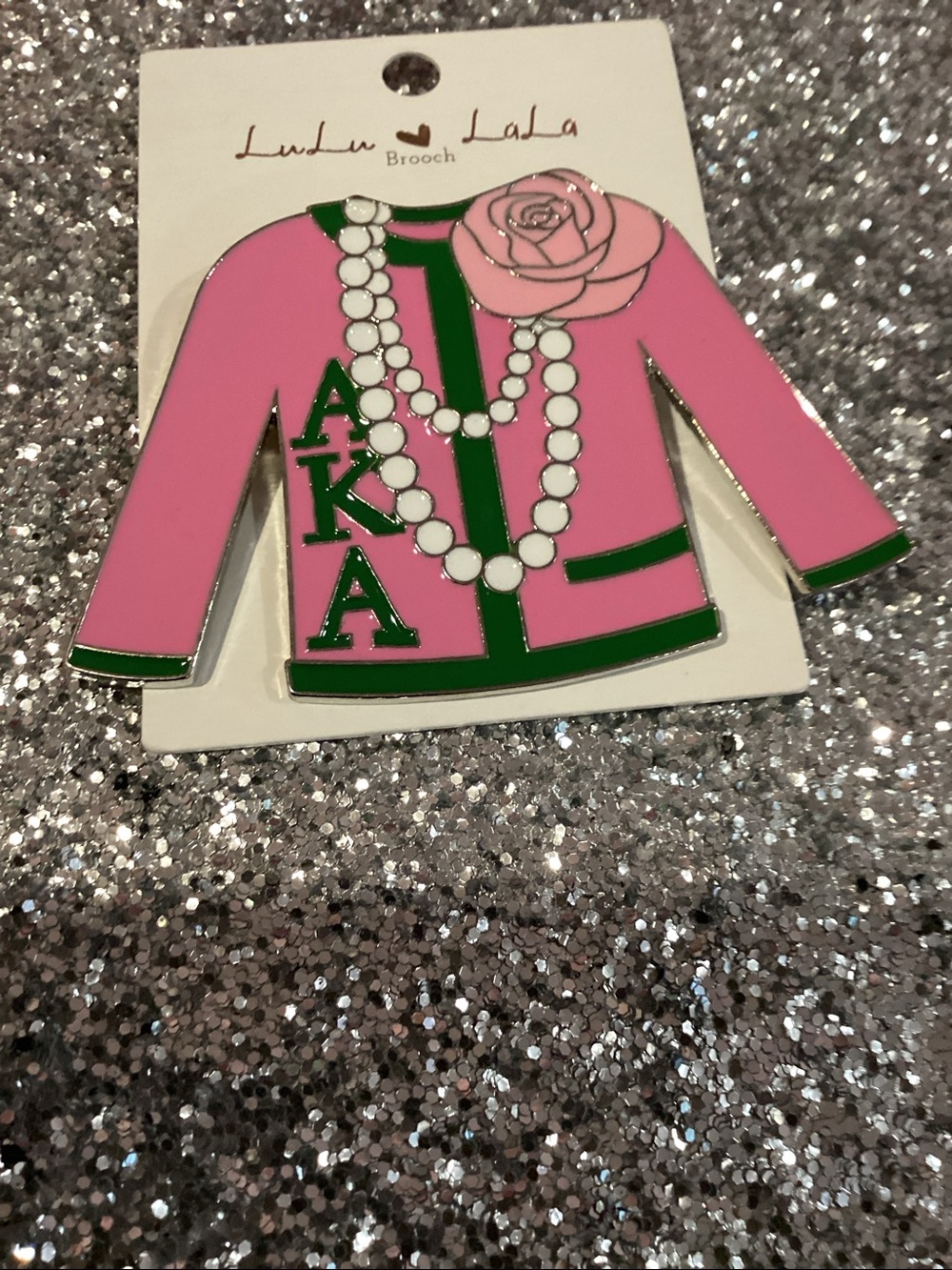 LuLu LaLa Pink & Green AKA Jacket Brooch